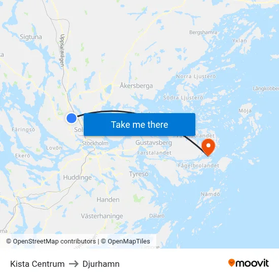 Kista Centrum to Djurhamn map