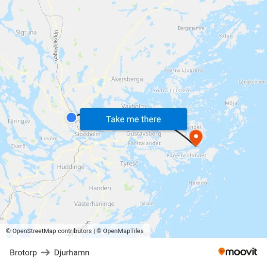 Brotorp to Djurhamn map