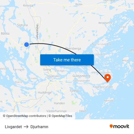 Livgardet to Djurhamn map