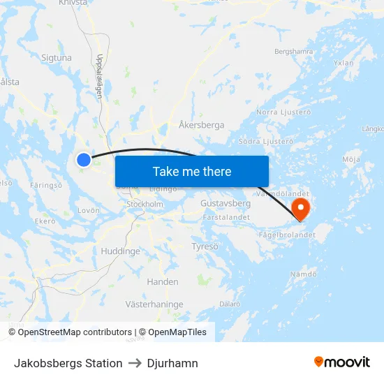 Jakobsbergs Station to Djurhamn map