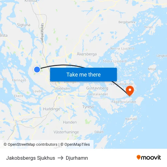 Jakobsbergs Sjukhus to Djurhamn map