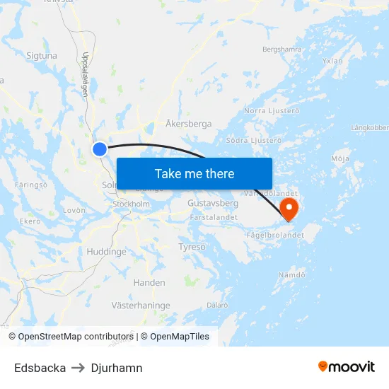 Edsbacka to Djurhamn map