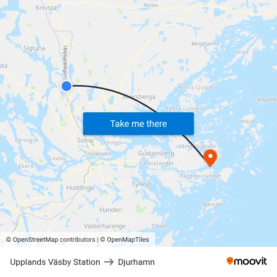 Upplands Väsby Station to Djurhamn map