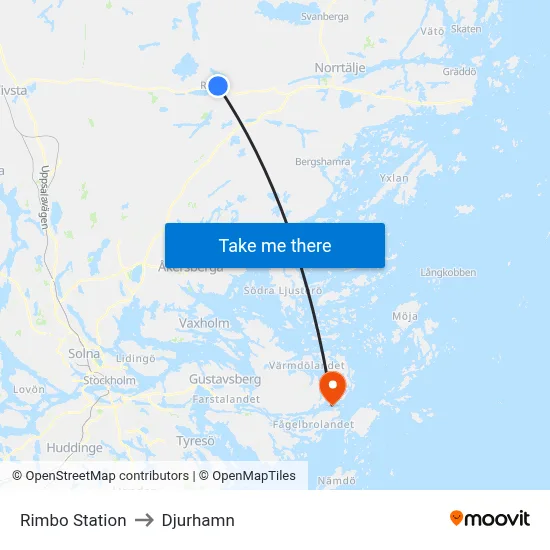 Rimbo Station to Djurhamn map