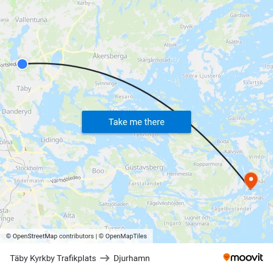 Täby Kyrkby Trafikplats to Djurhamn map