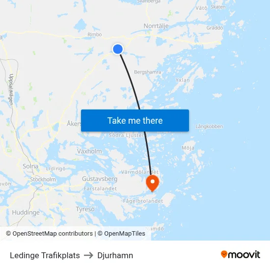 Ledinge Trafikplats to Djurhamn map