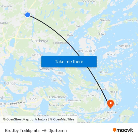 Brottby Trafikplats to Djurhamn map