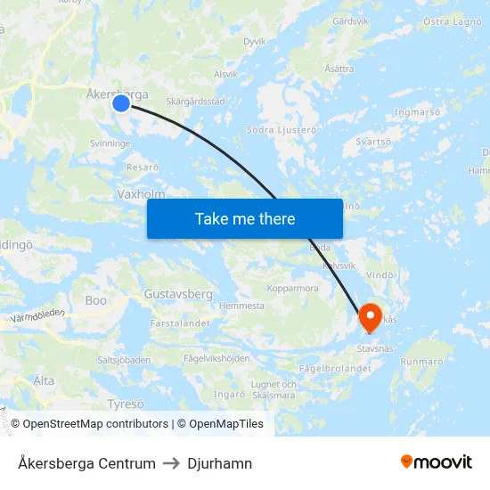 Åkersberga Centrum to Djurhamn map