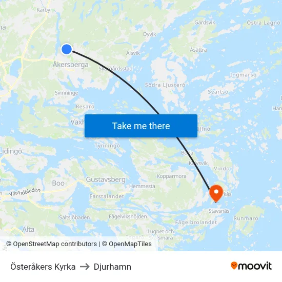 Österåkers Kyrka to Djurhamn map