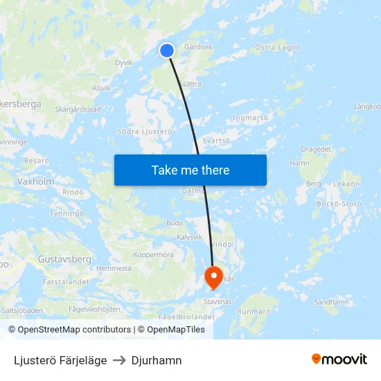 Ljusterö Färjeläge to Djurhamn map