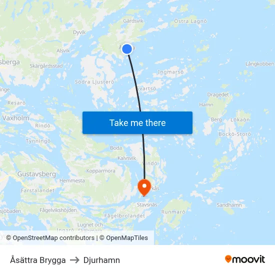 Åsättra Brygga to Djurhamn map