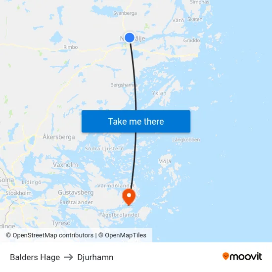 Balders Hage to Djurhamn map