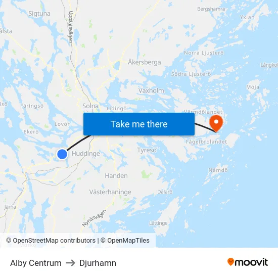Alby Centrum to Djurhamn map