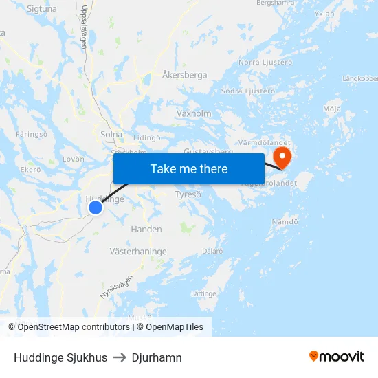 Huddinge Sjukhus to Djurhamn map