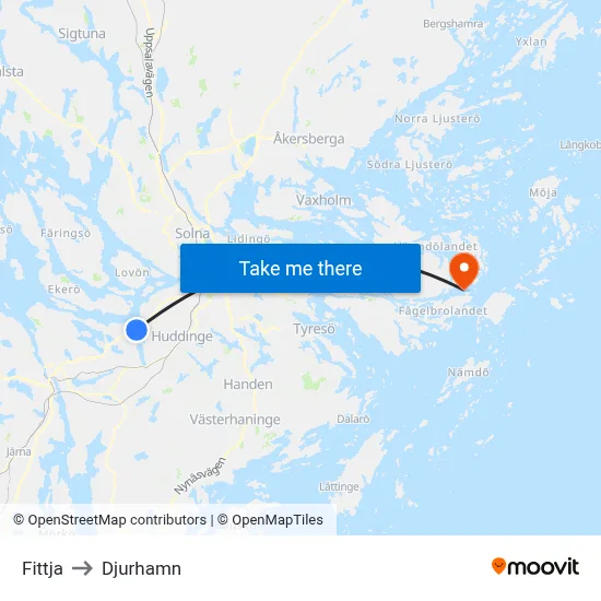 Fittja to Djurhamn map