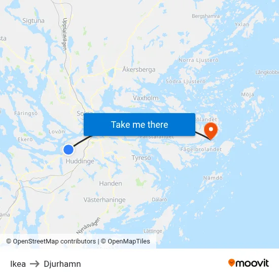 Ikea to Djurhamn map