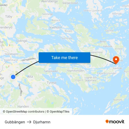 Gubbängen to Djurhamn map