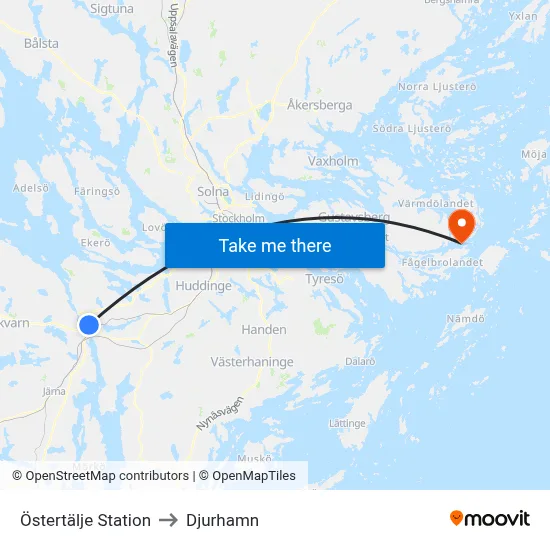 Östertälje Station to Djurhamn map