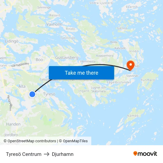 Tyresö Centrum to Djurhamn map