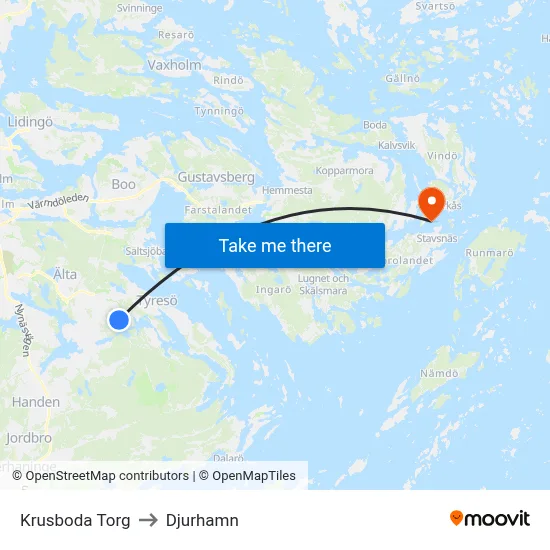 Krusboda Torg to Djurhamn map