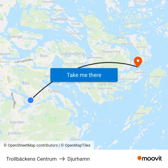 Trollbäckens Centrum to Djurhamn map
