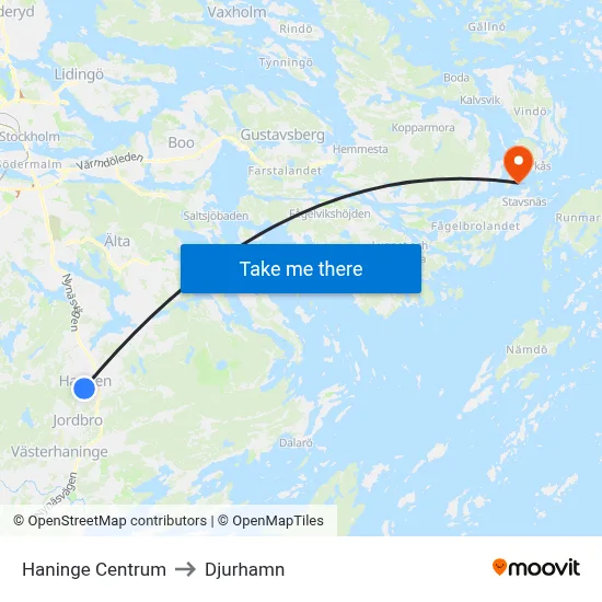 Haninge Centrum to Djurhamn map