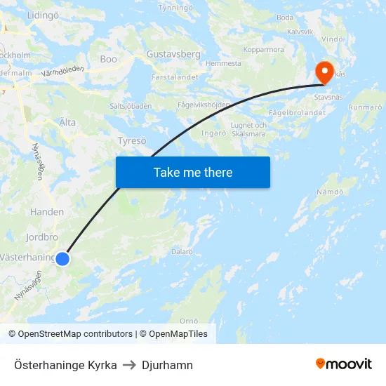Österhaninge Kyrka to Djurhamn map