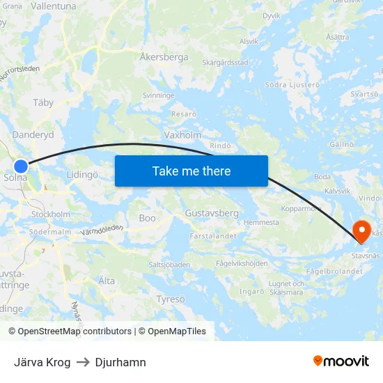 Järva Krog to Djurhamn map