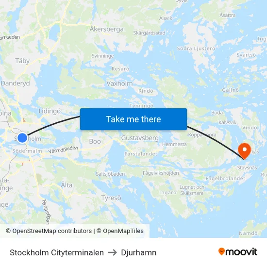 Stockholm Cityterminalen to Djurhamn map