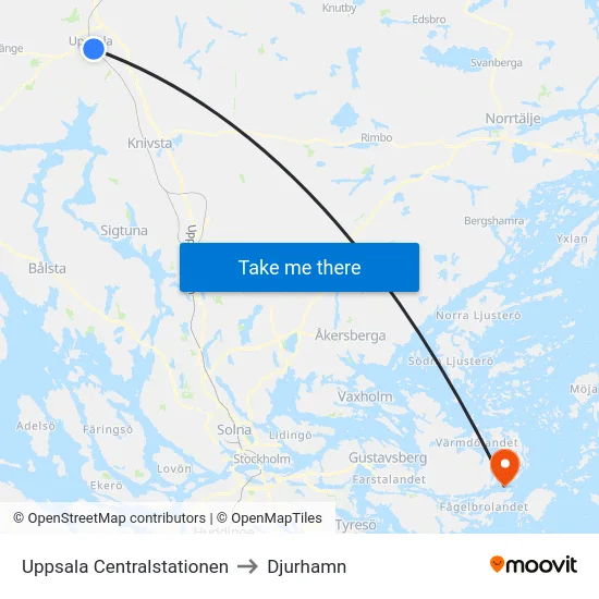 Uppsala Centralstationen to Djurhamn map