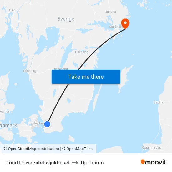 Lund Universitetssjukhuset to Djurhamn map