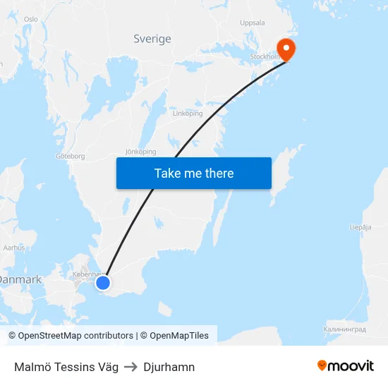 Malmö Tessins Väg to Djurhamn map