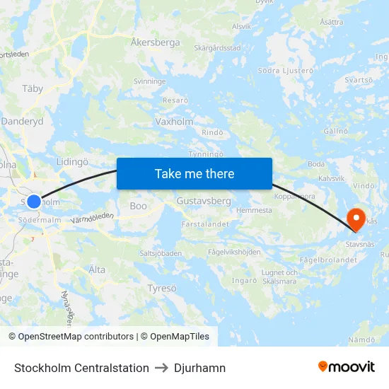 Stockholm Centralstation to Djurhamn map