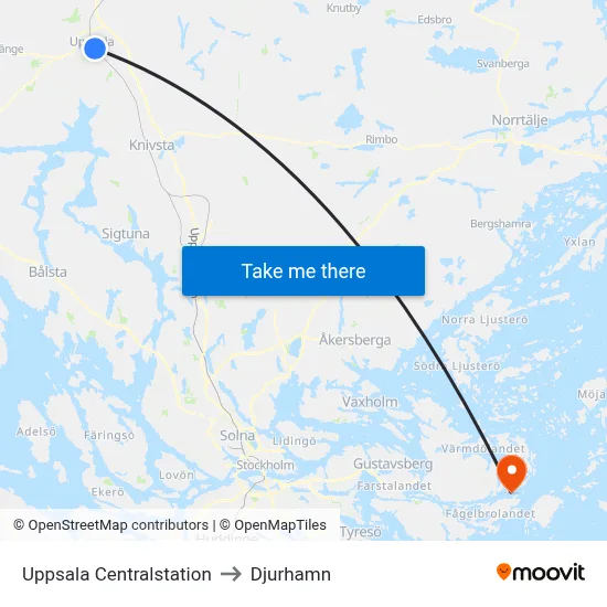 Uppsala Centralstation to Djurhamn map