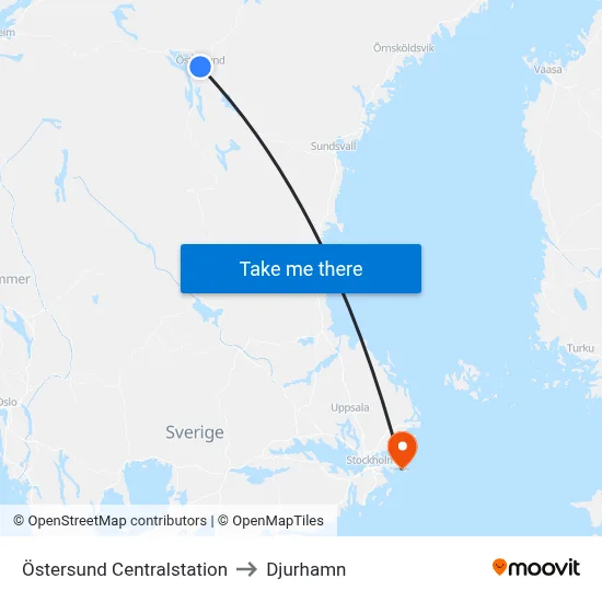 Östersund Centralstation to Djurhamn map