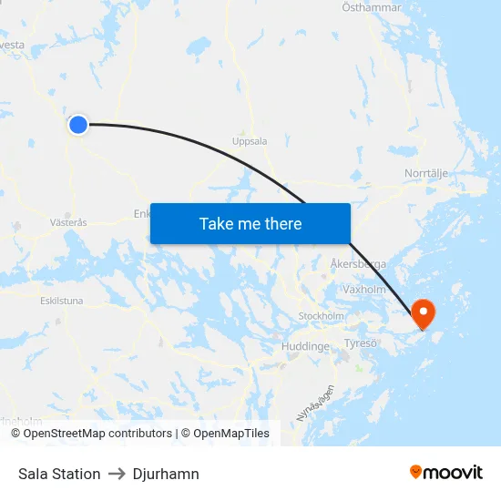 Sala Station to Djurhamn map