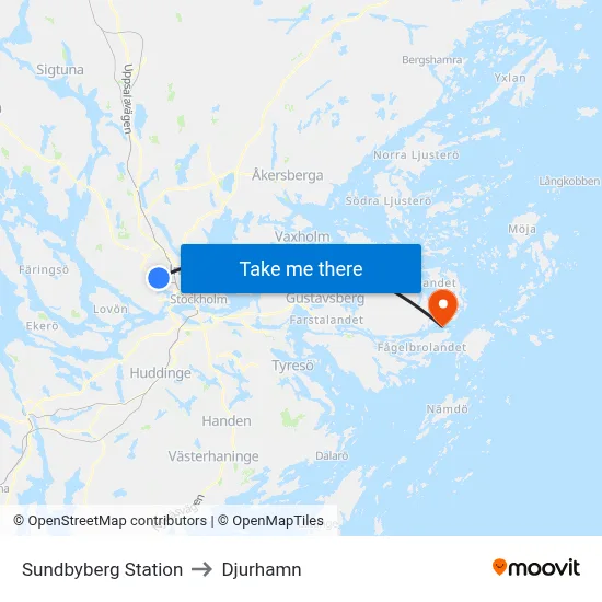 Sundbyberg Station to Djurhamn map