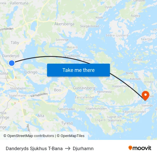 Danderyds Sjukhus T-Bana to Djurhamn map