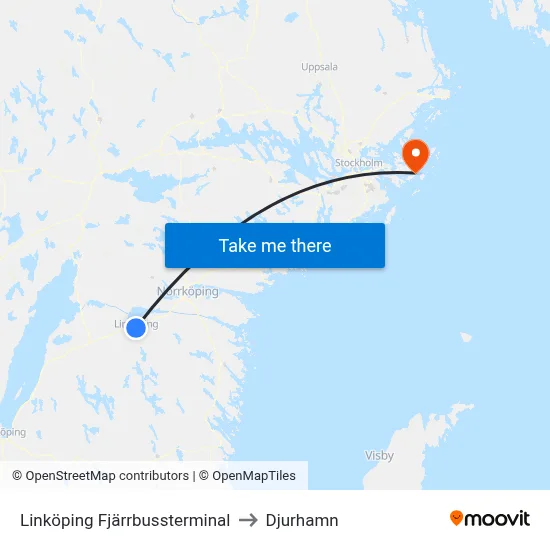 Linköping Fjärrbussterminal to Djurhamn map