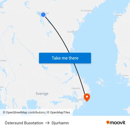Östersund Busstation to Djurhamn map