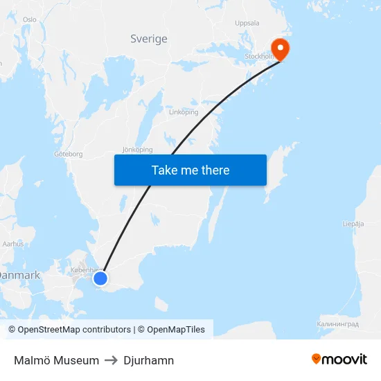 Malmö Museum to Djurhamn map