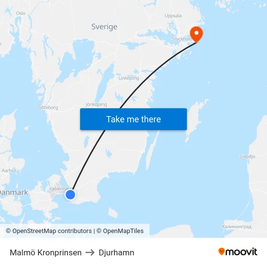 Malmö Kronprinsen to Djurhamn map