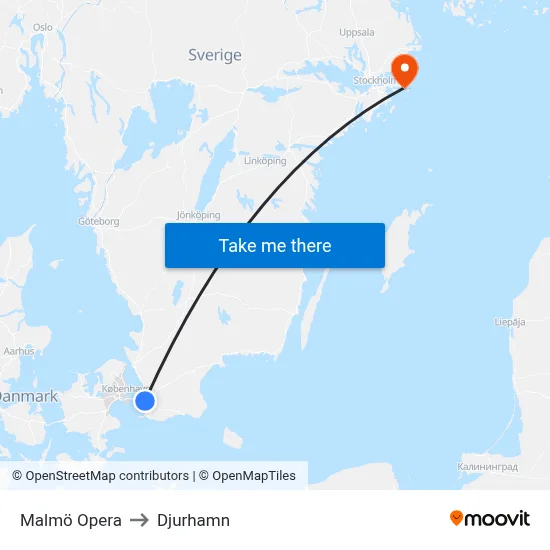 Malmö Opera to Djurhamn map