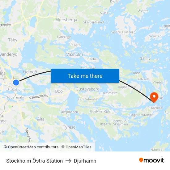 Stockholm Östra Station to Djurhamn map