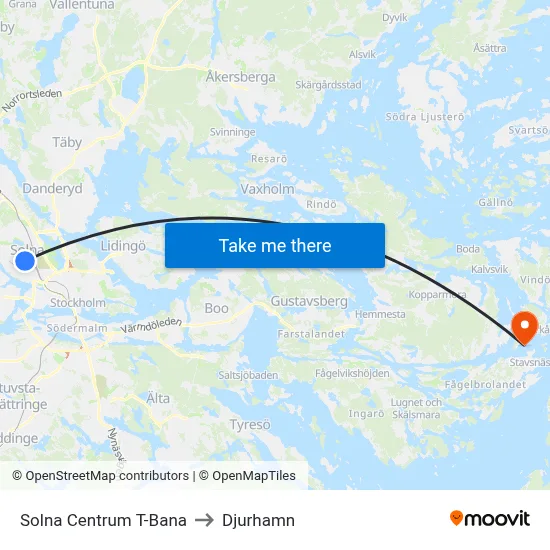 Solna Centrum T-Bana to Djurhamn map