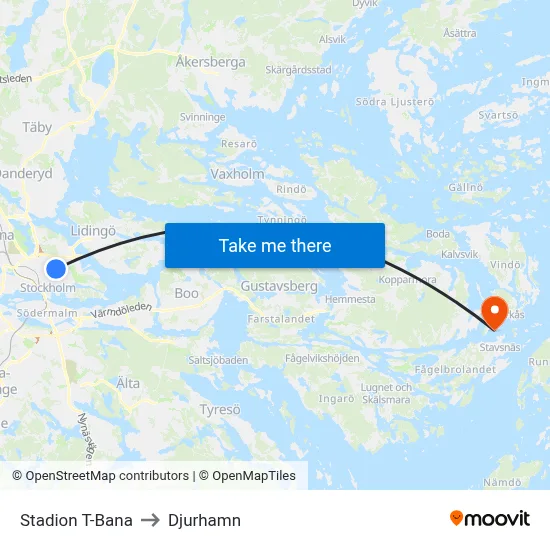 Stadion T-Bana to Djurhamn map