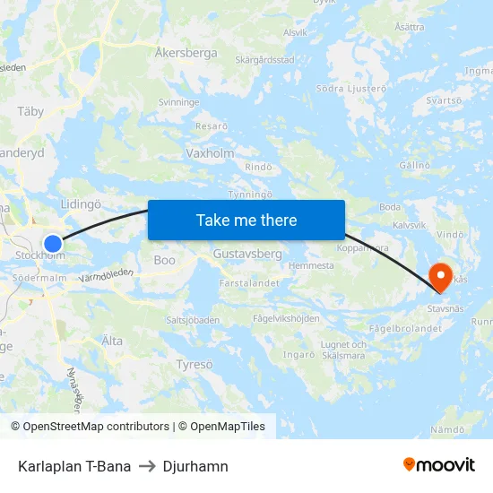 Karlaplan T-Bana to Djurhamn map