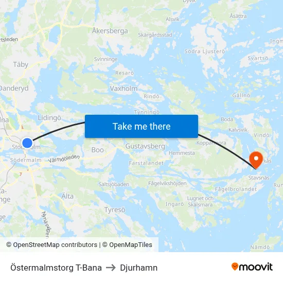 Östermalmstorg T-Bana to Djurhamn map