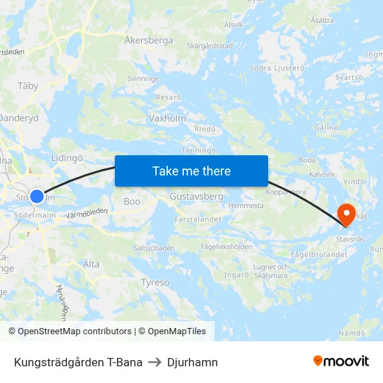 Kungsträdgården T-Bana to Djurhamn map