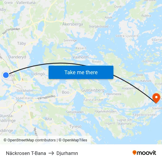 Näckrosen T-Bana to Djurhamn map